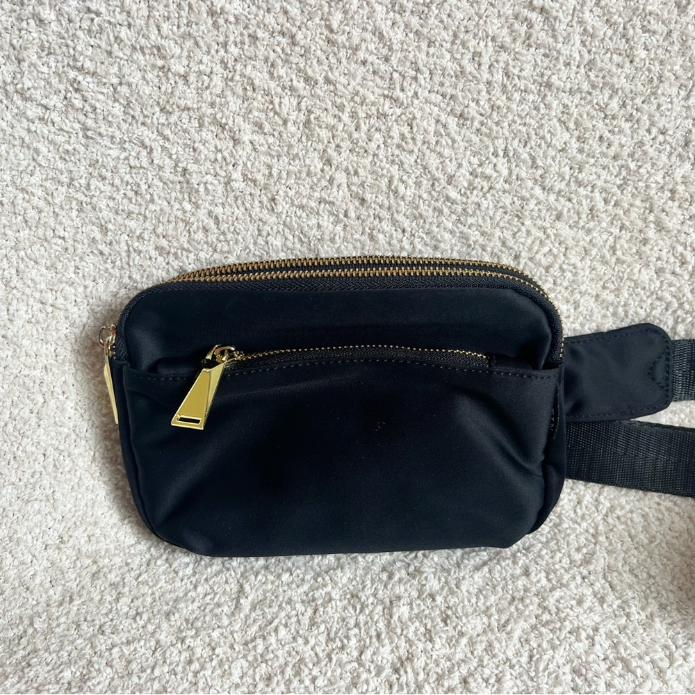 Black Belt Bag with Gold Accents